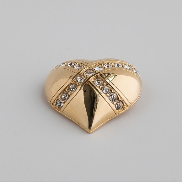 Vintage 1990s Swarovski Gold Heart Brooch – Pave Crystal Pin - Picture 9 of 16